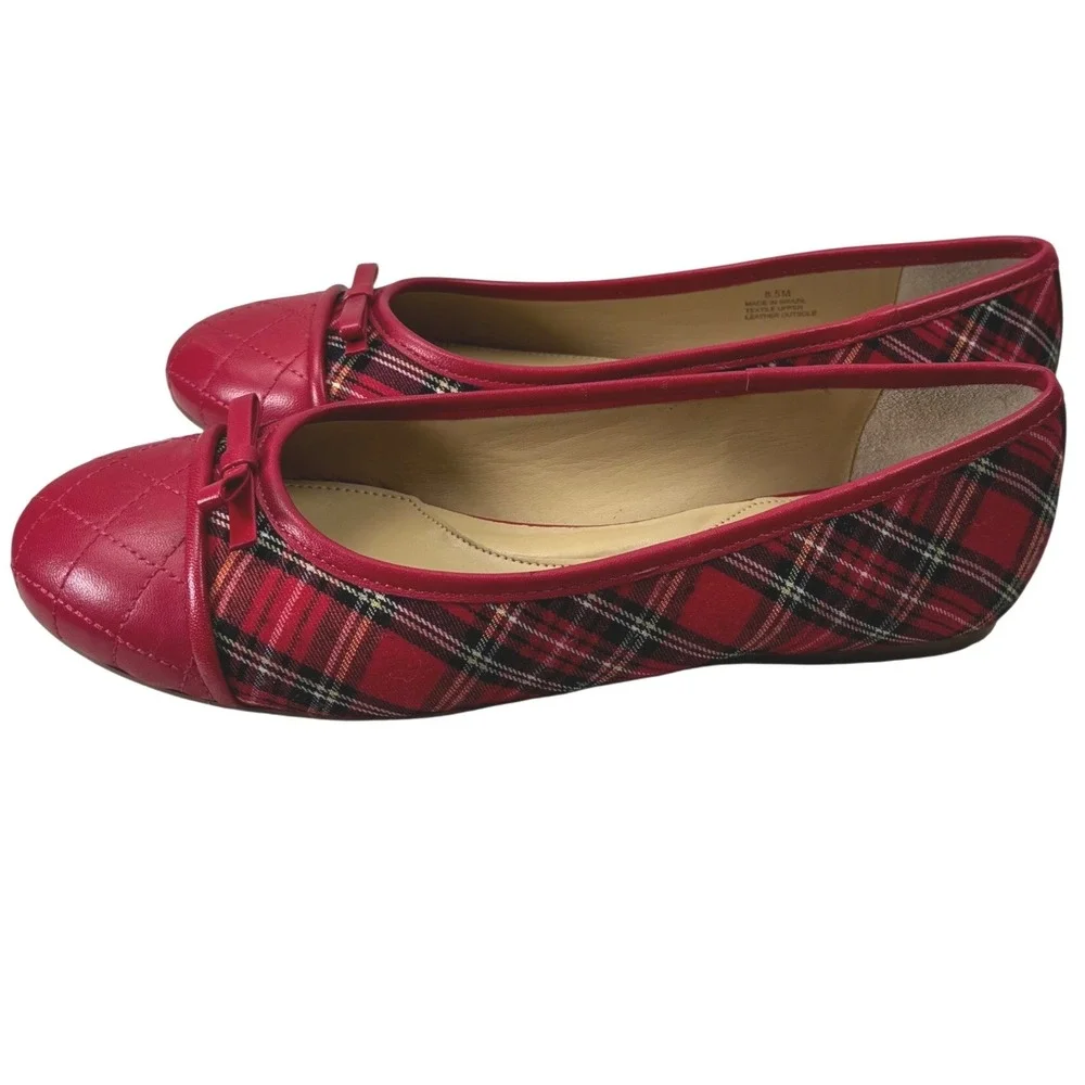 Talbots Ballet Flats Women 8.5M Red Plaid Tartan Quilted Preppy Shoes Academia